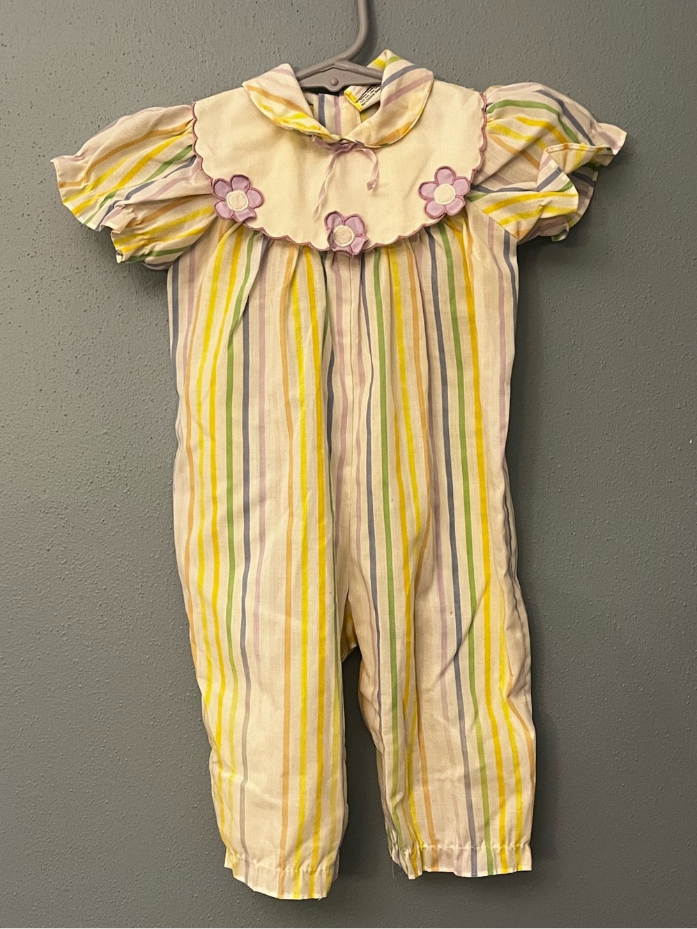 Vintage Pastel Stripe Romper with Flower Collar